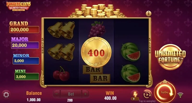 Fortune Coins Unlimited Fortune - tour de pièces Lock & Respin avec des pièces maintenues